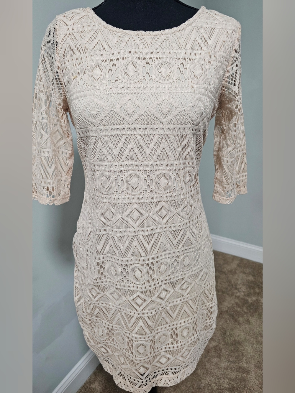 A. Byer Cream Lace Crochet Sheath Dress